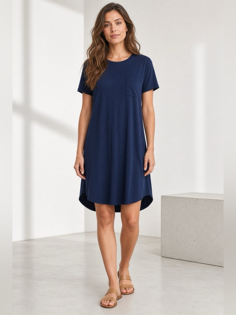 Splendid Navy Short-Sleeve Midi Pocket Tee Dress